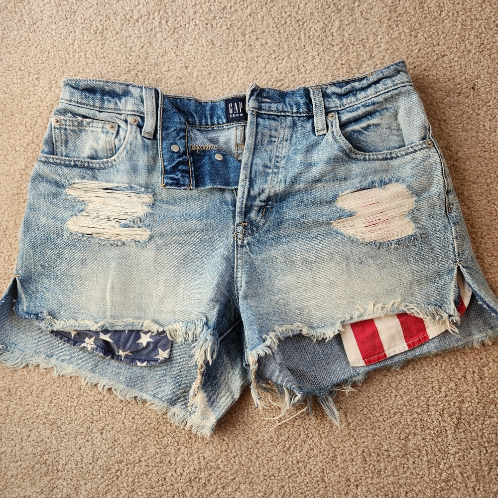 Gap jean shorts, size 27, American flag pockets.